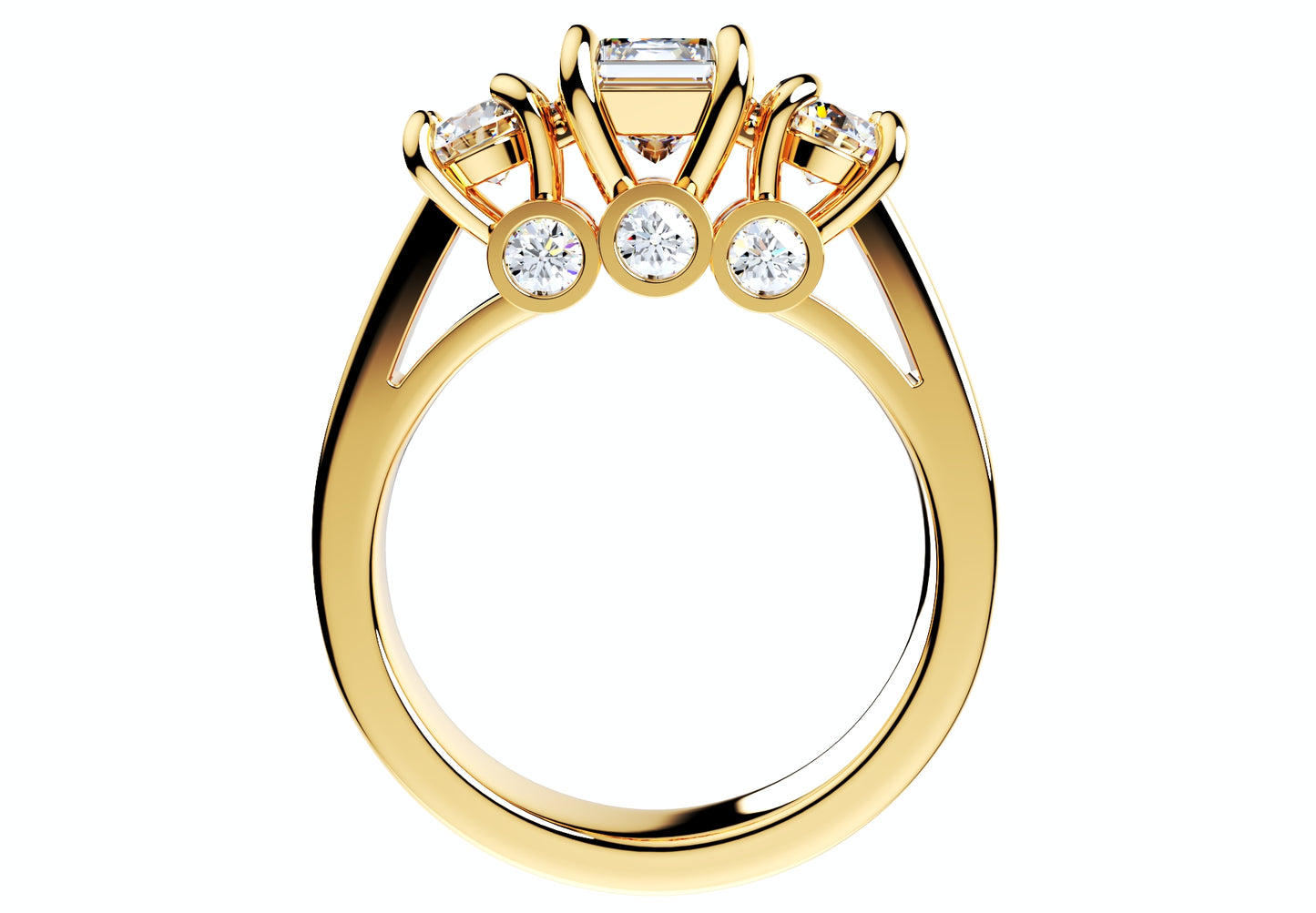 Princess Side Round Diamonds Trilogy Ring Italian Shank-TPSRD-IT 3D Print Model