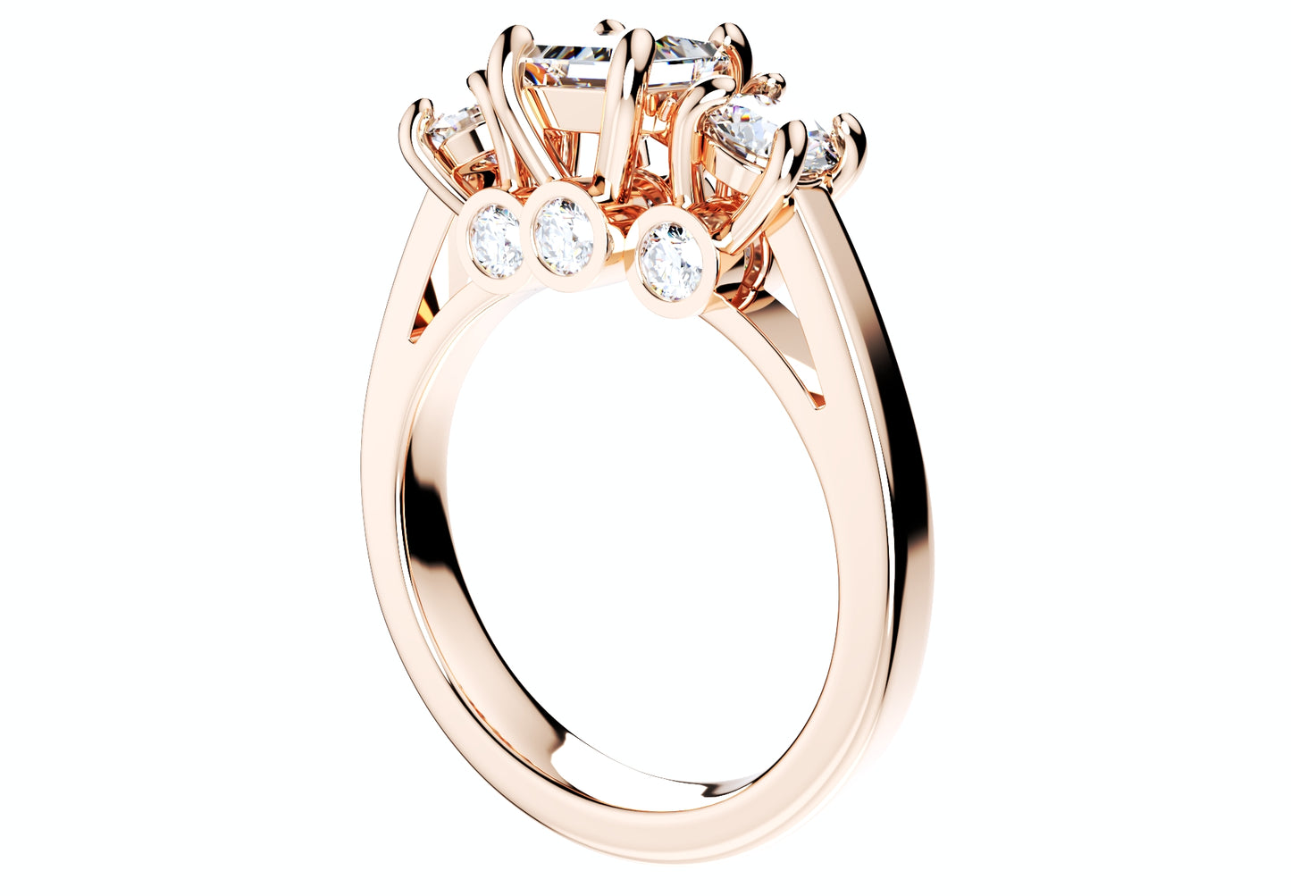 Princess Side Round Diamonds Trilogy Ring Italian Shank-TPSRD-IT 3D Print Model