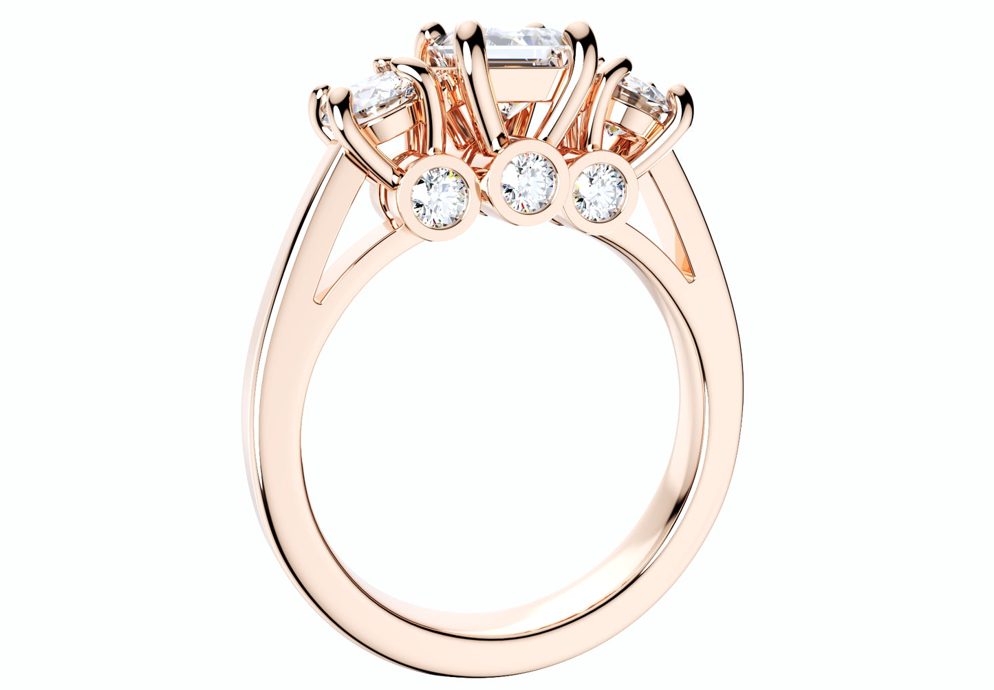 Princess Side Round Diamonds Trilogy Ring Italian Shank-TPSRD-IT 3D Print Model