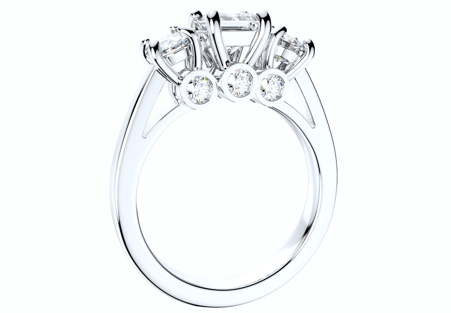 Princess Side Round Diamonds Trilogy Ring Italian Shank-TPSRD-IT 3D Print Model