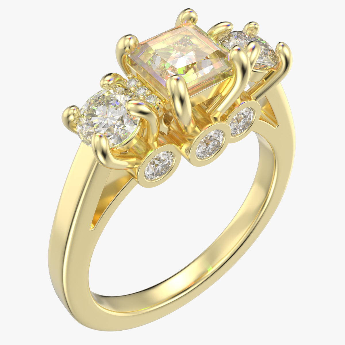 Princess Side Round Diamonds Trilogy Ring Straight Shank-TPSRD-ST 3D Print Model