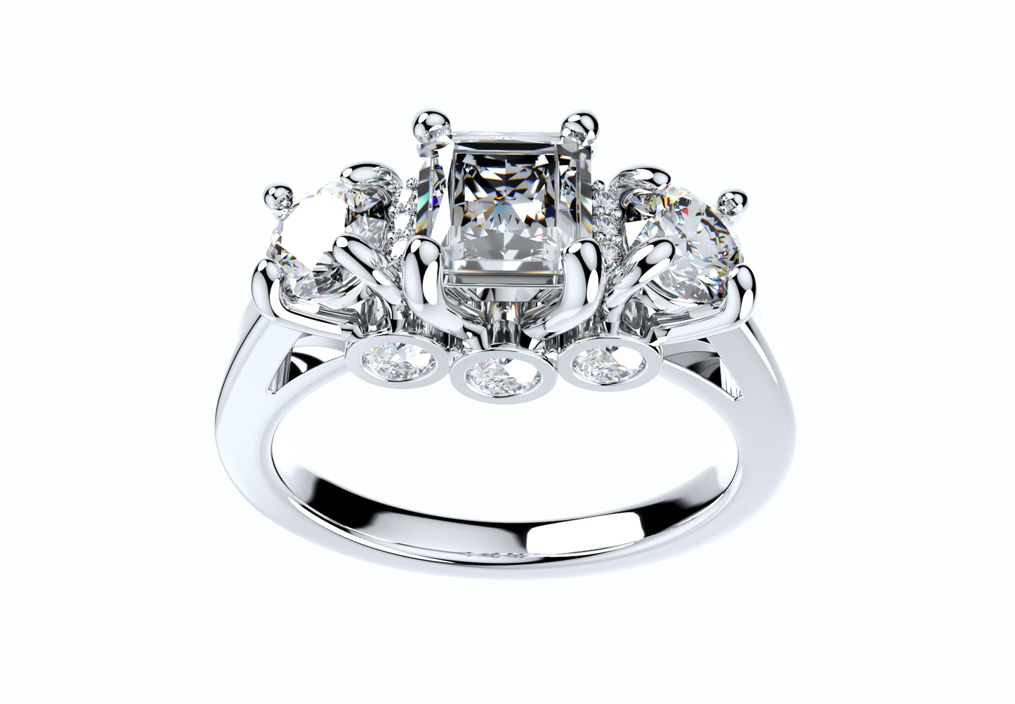 Princess Side Round Diamonds Trilogy Ring Straight Shank-TPSRD-ST 3D Print Model