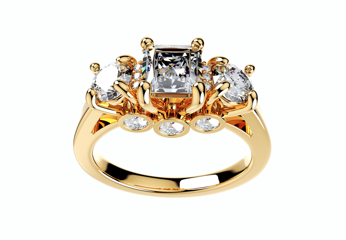 Princess Side Round Diamonds Trilogy Ring Straight Shank-TPSRD-ST 3D Print Model