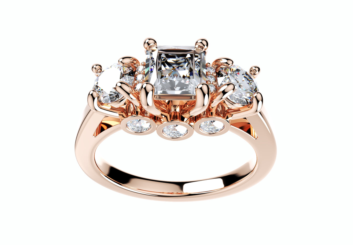 Princess Side Round Diamonds Trilogy Ring Straight Shank-TPSRD-ST 3D Print Model