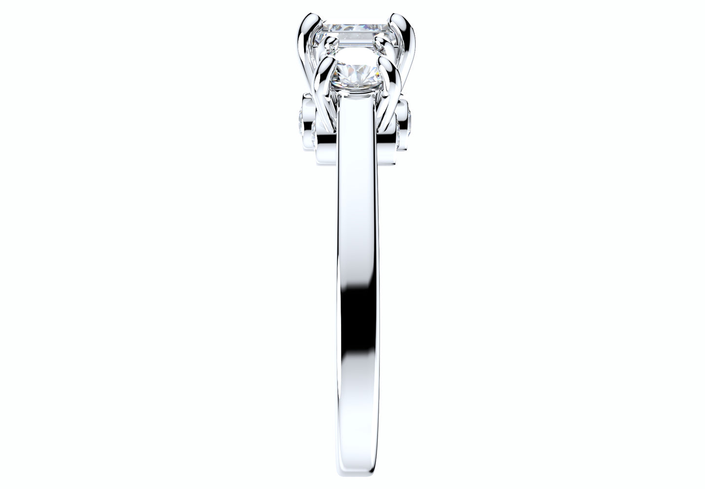 Princess Side Round Diamonds Trilogy Ring Straight Shank-TPSRD-ST 3D Print Model