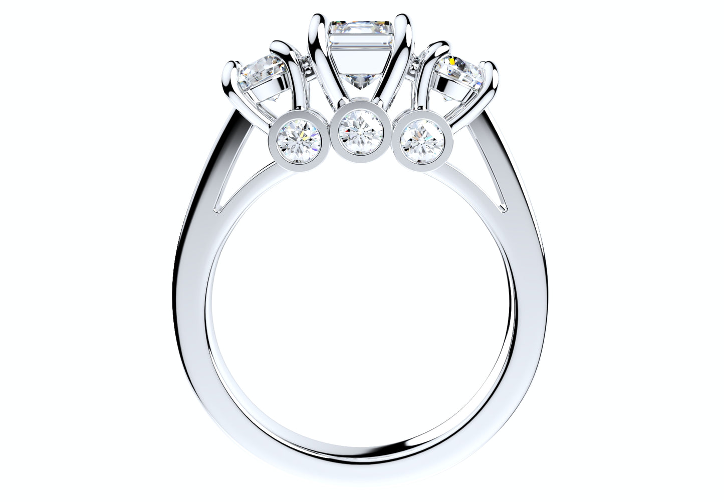 Princess Side Round Diamonds Trilogy Ring Straight Shank-TPSRD-ST 3D Print Model