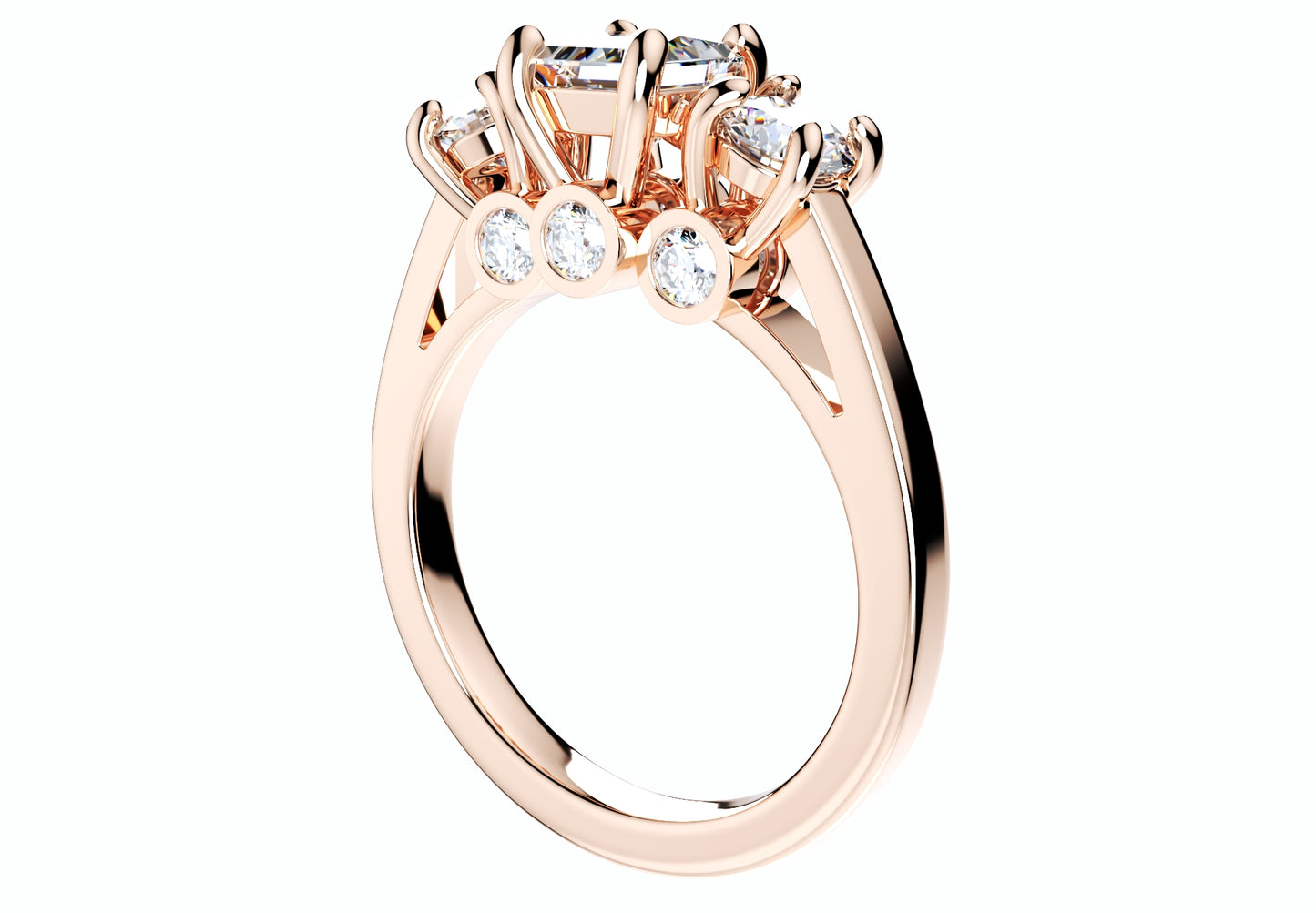 Princess Side Round Diamonds Trilogy Ring Straight Shank-TPSRD-ST 3D Print Model