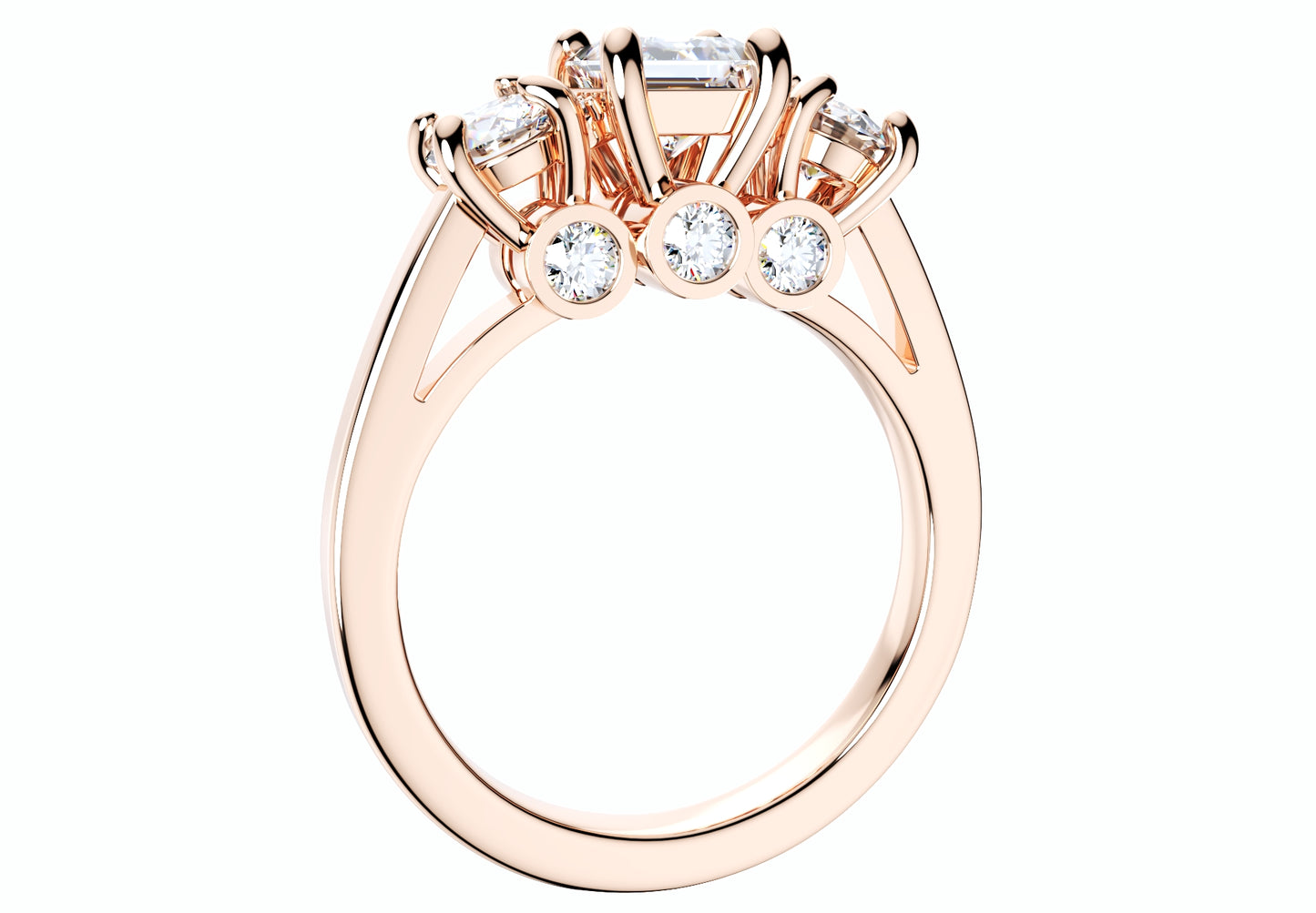 Princess Side Round Diamonds Trilogy Ring Straight Shank-TPSRD-ST 3D Print Model