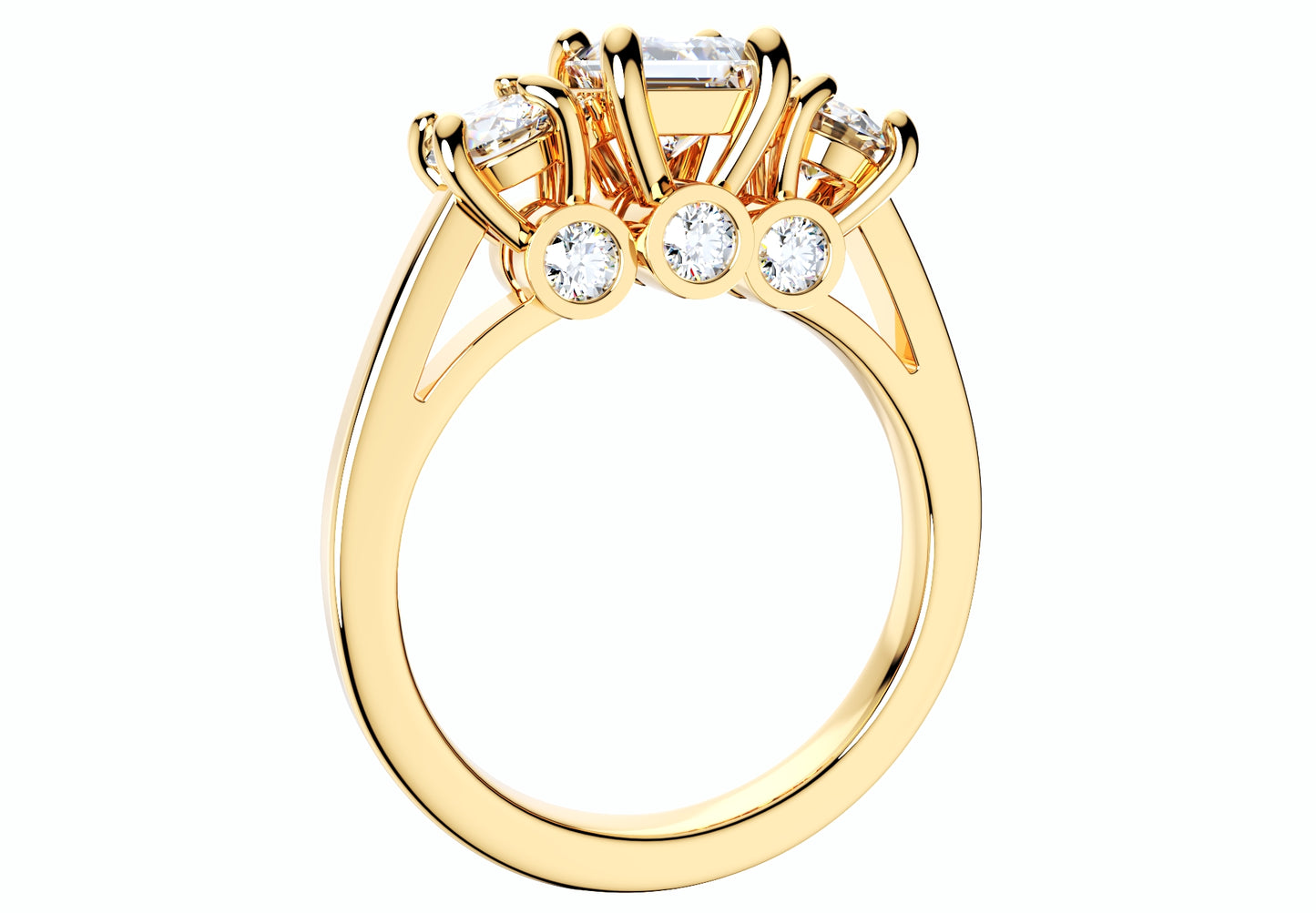 Princess Side Round Diamonds Trilogy Ring Straight Shank-TPSRD-ST 3D Print Model