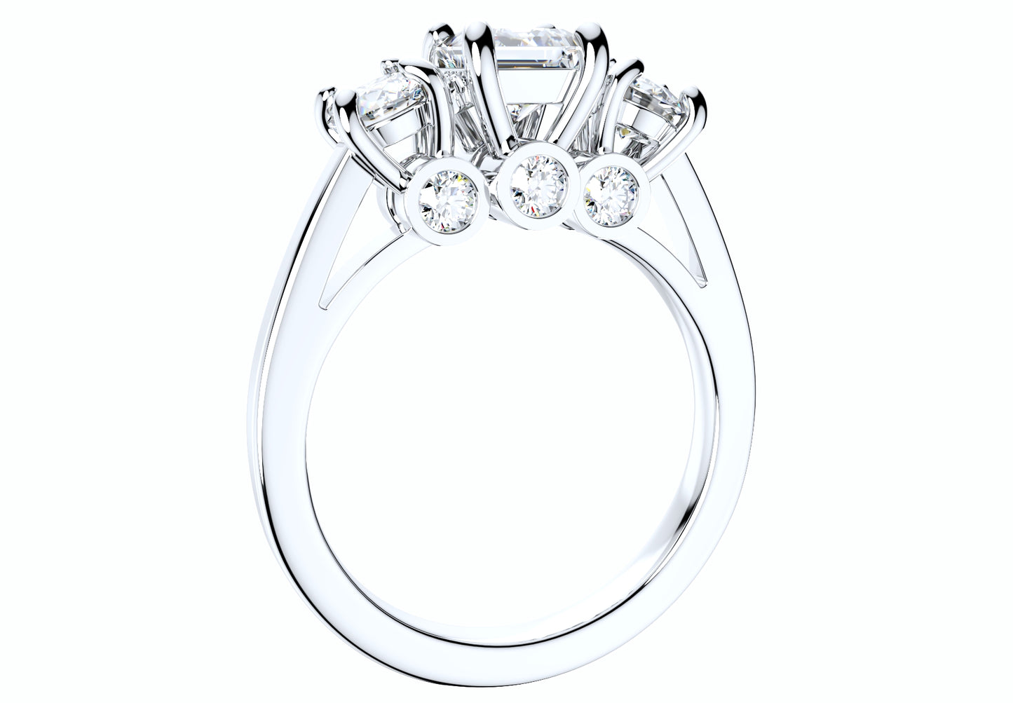 Princess Side Round Diamonds Trilogy Ring Straight Shank-TPSRD-ST 3D Print Model