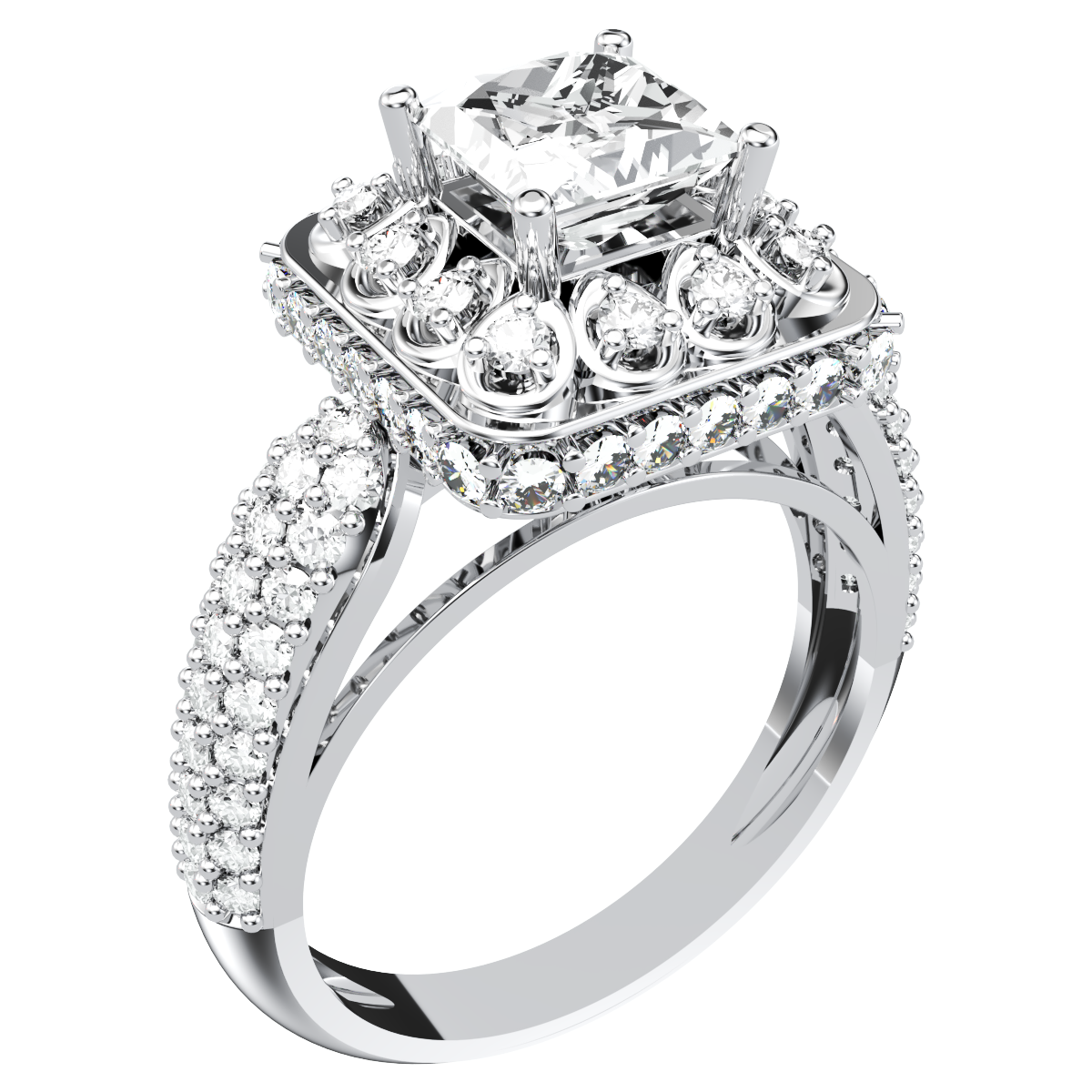 Princess Cut Diamond Halo Engagement Ring CAD-RPSV002 3D print model