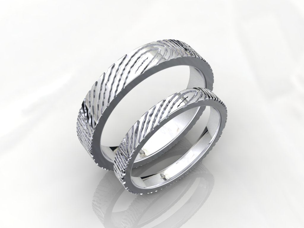 Wedding Set Rings Finger Print Styles CAD Design For Men And Women- CC125MW