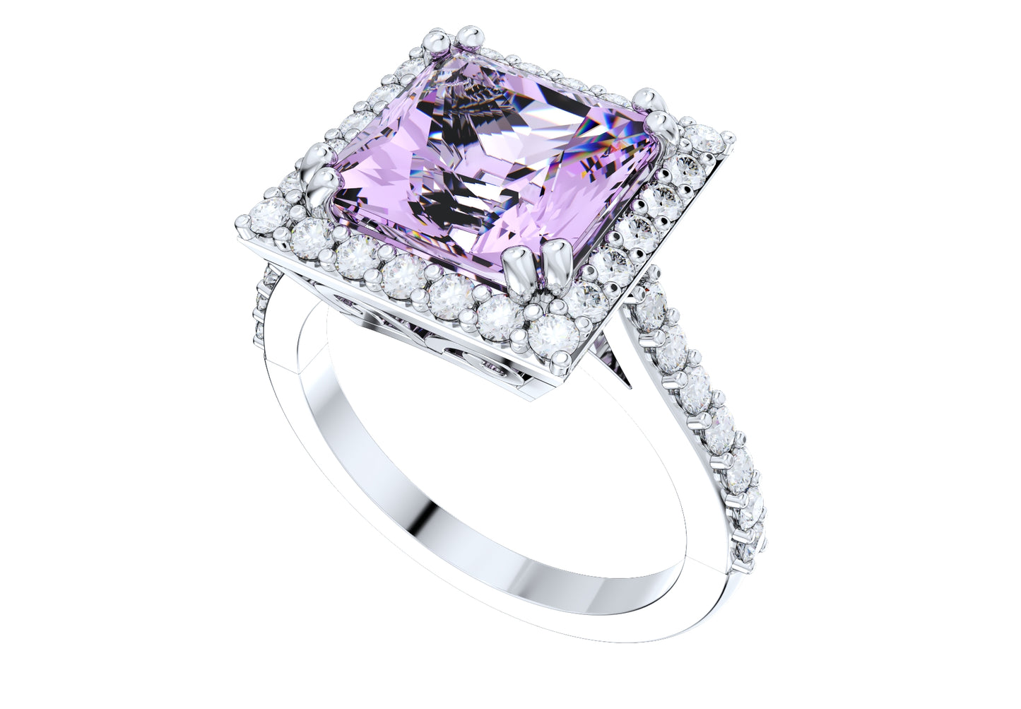 Engagement Ring Princess Cut Diamond Halo Pave CAD Design-JCNP-06 3D PRINT MODEL