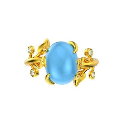 Jewelry Flower Women Ring Oval Cabochon Gemstone 3D CAD Design-JFW07