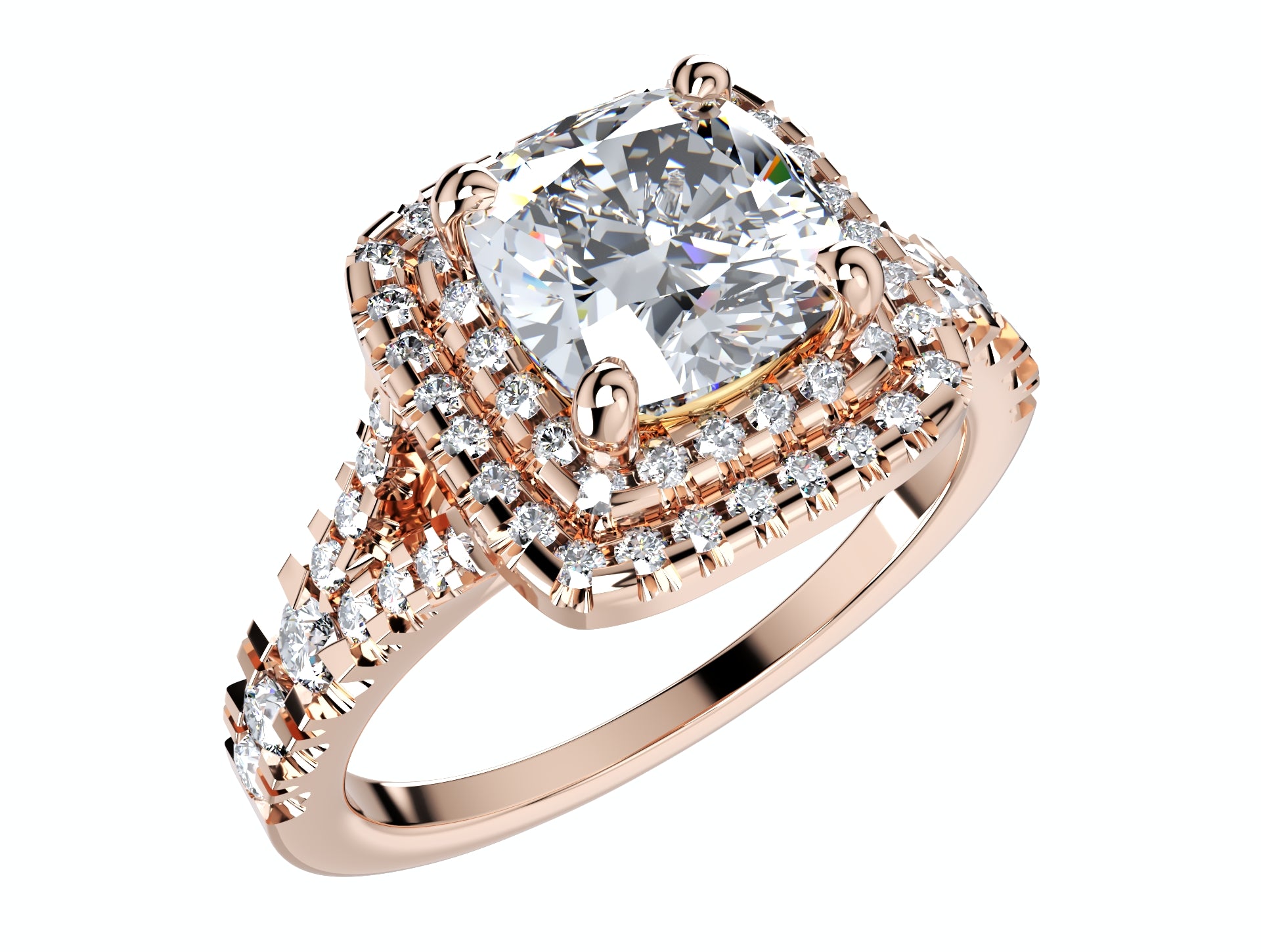 Cushion Cut Halo Engagement Ring CAD Design-0001prs