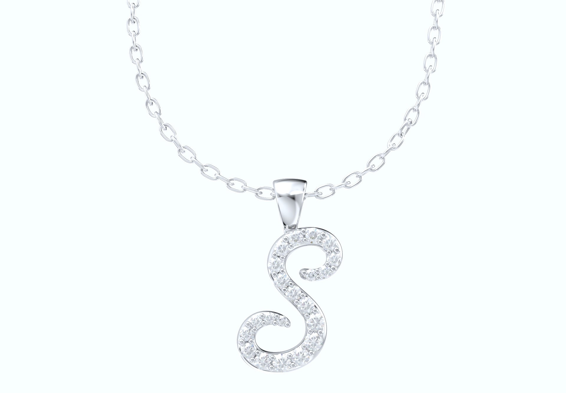 S Font Name Pendant With Diamond Setting-JDSS-SETTED 3D Print Model