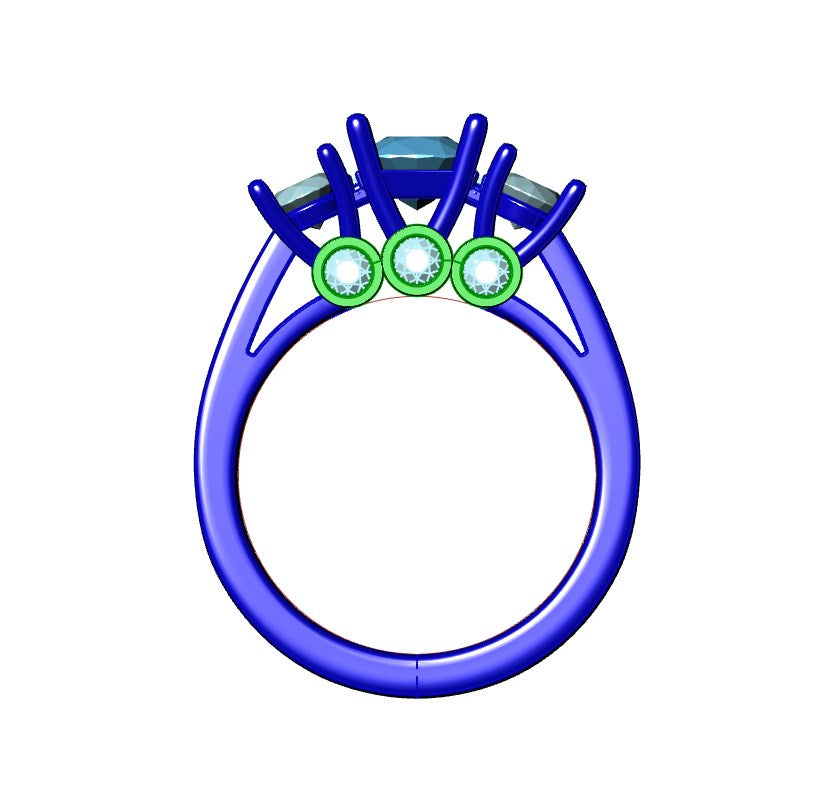 Cushion Side Round Diamonds Trilogy Engagement Ring - TCSRD-ST 3D Print Model