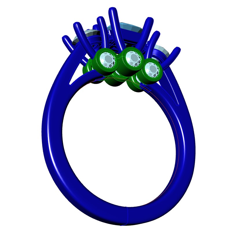 Cushion Side Round Diamonds Trilogy Engagement Ring - TCSRD-ST 3D Print Model