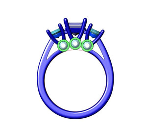 Princess Side Round Diamonds Trilogy Ring Straight Shank-TPSRD-ST 3D Print Model