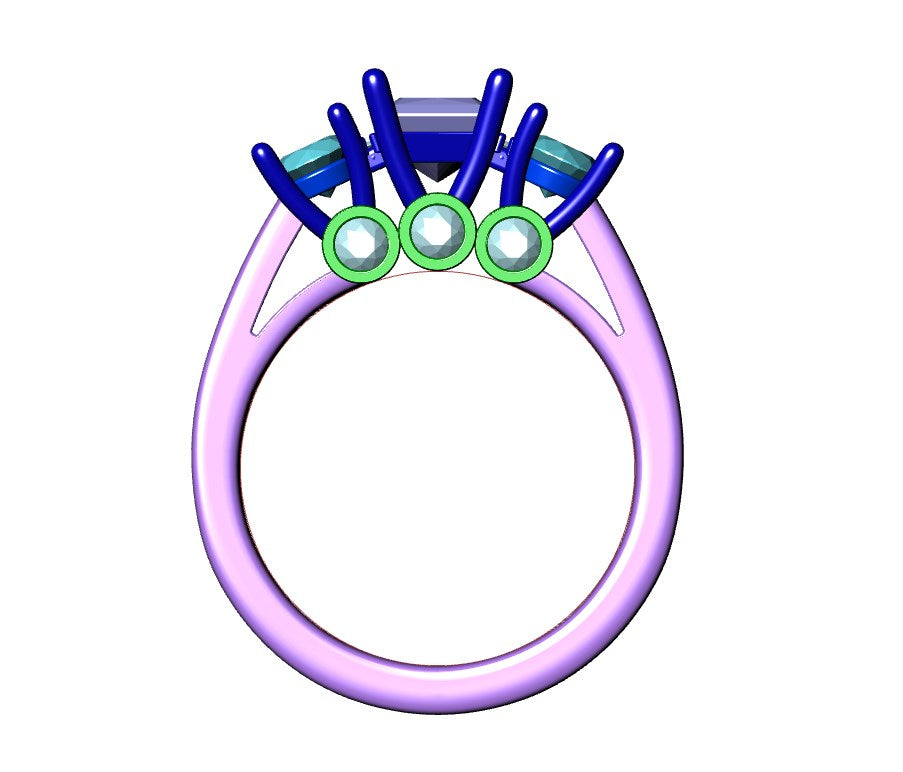 Princess Side Round Diamonds Trilogy Ring Taper Shank-TPSRD-TP 3D Print Model