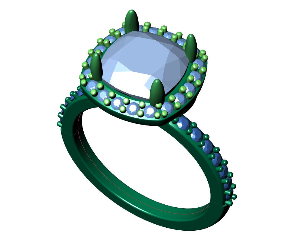Cushion Cut Diamond Halo Engagement Ring-JCNP-01 3D MODEL