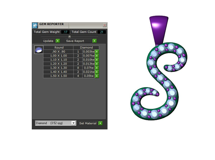 S Font Name Pendant With Diamond Setting-JDSS-SETTED 3D Print Model