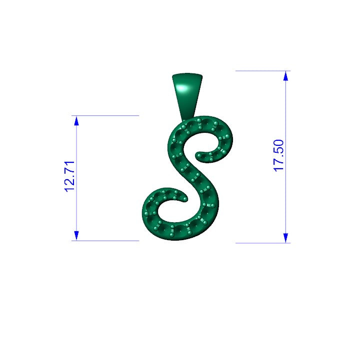 S Font Name Pendant With Diamond Setting-JDSS-SETTED 3D Print Model