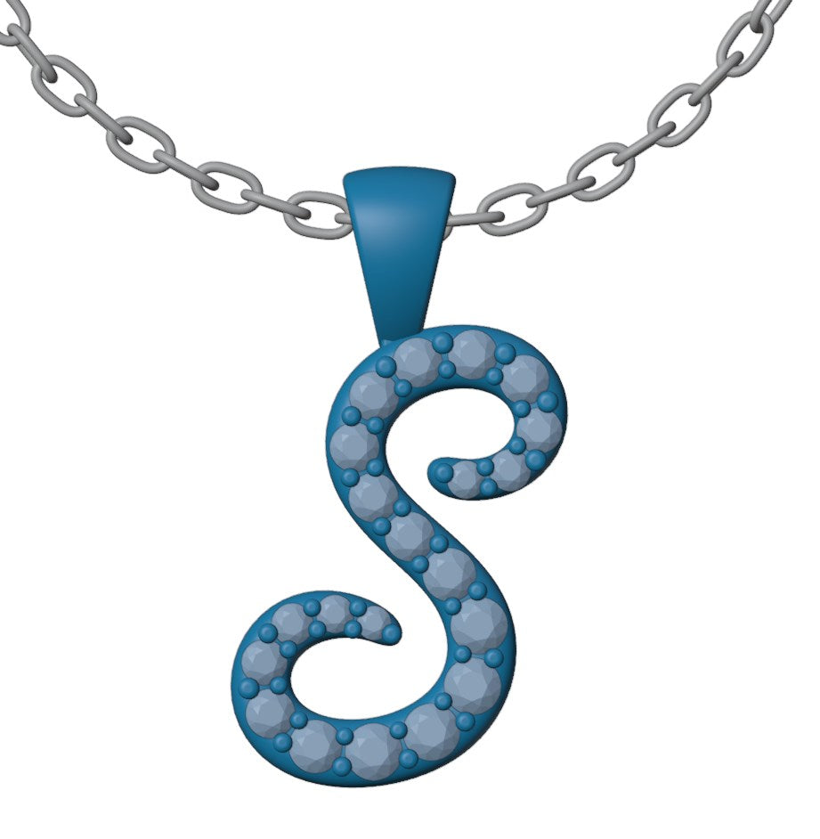 S Font Name Pendant With Diamond Setting-JDSS-SETTED 3D Print Model