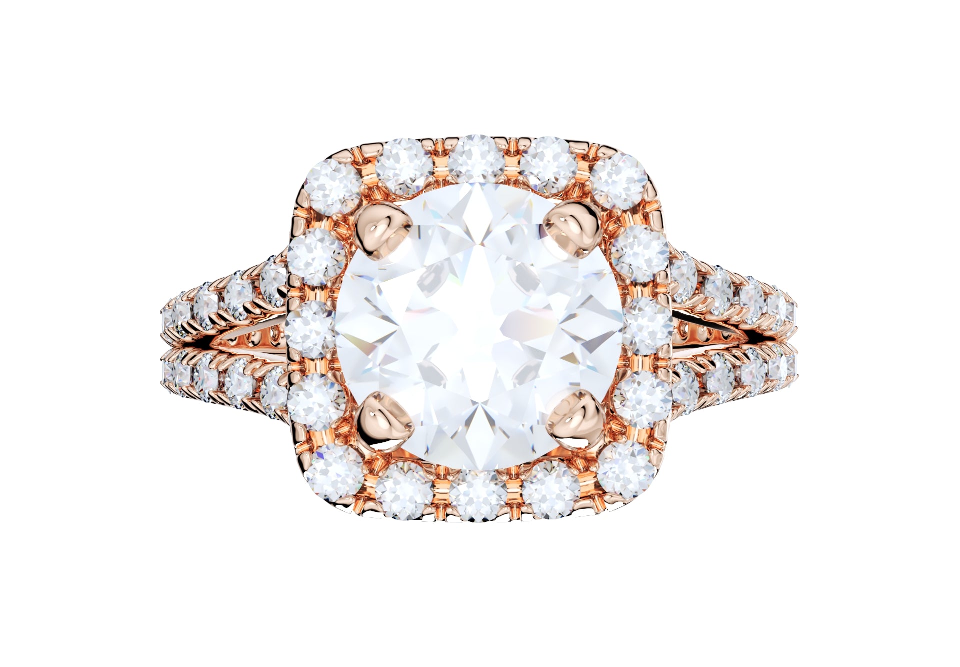 Diamond Round Halo Engagement Ring 3D CAD Design 3D Print Model-O-1-102