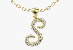 S Font Name Pendant With Diamond Setting-JDSS-SETTED 3D Print Model