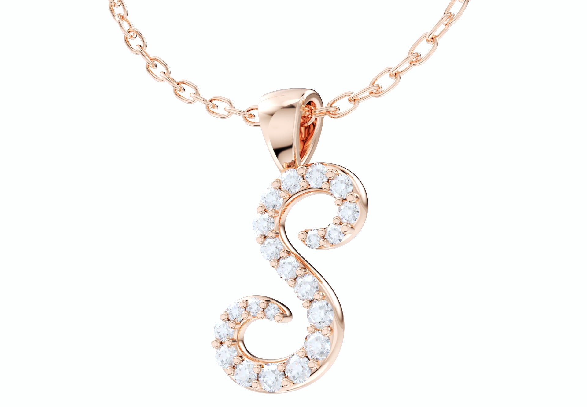 S Font Name Pendant With Diamond Setting-JDSS-SETTED 3D Print Model