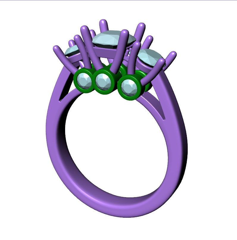 Cushion Side Round Diamonds Trilogy Ring Italian Shank-TCSRD-IT 3D Print Model