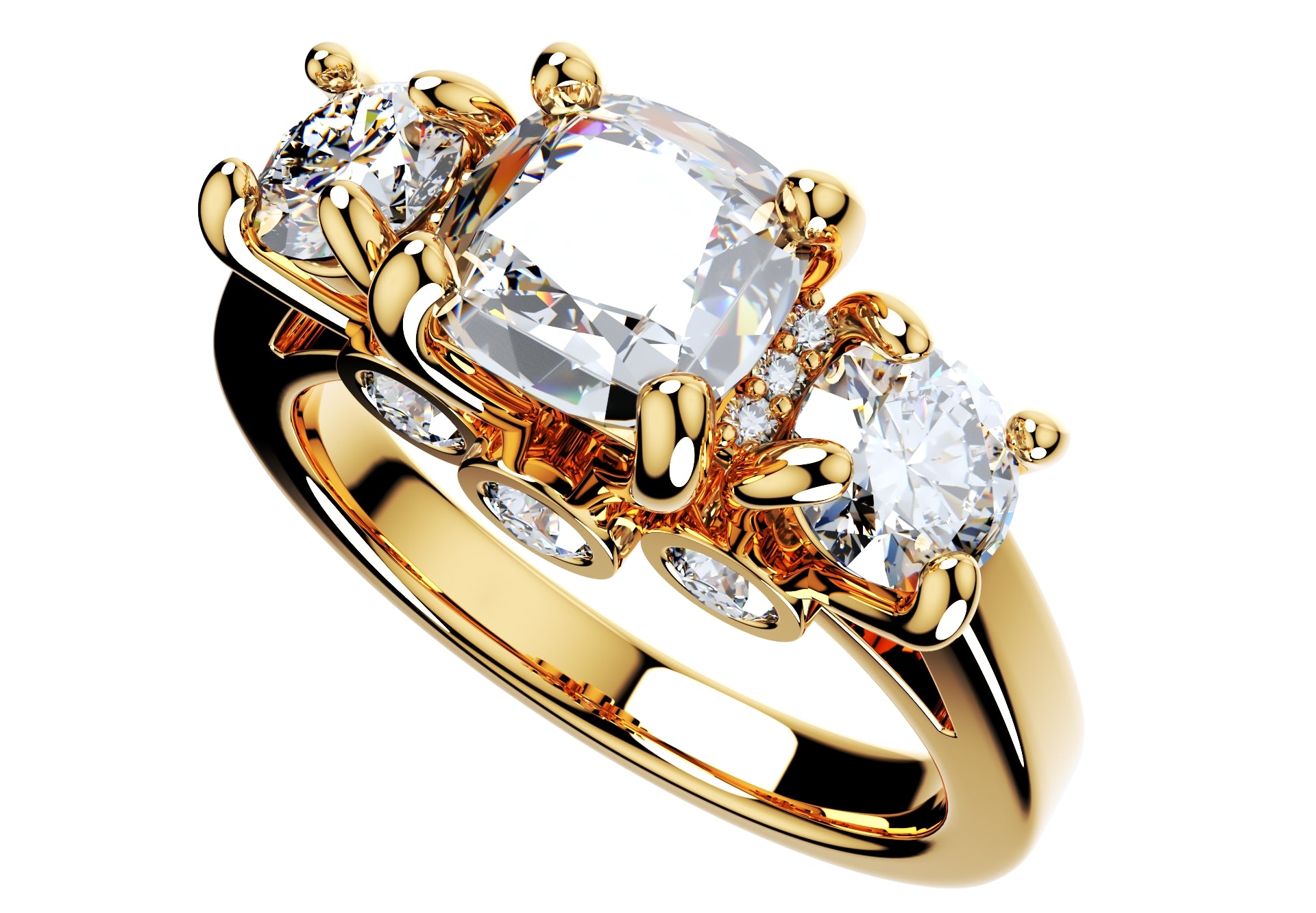 Cushion Side Round Diamonds Trilogy Ring Italian Shank-TCSRD-IT 3D Print Model