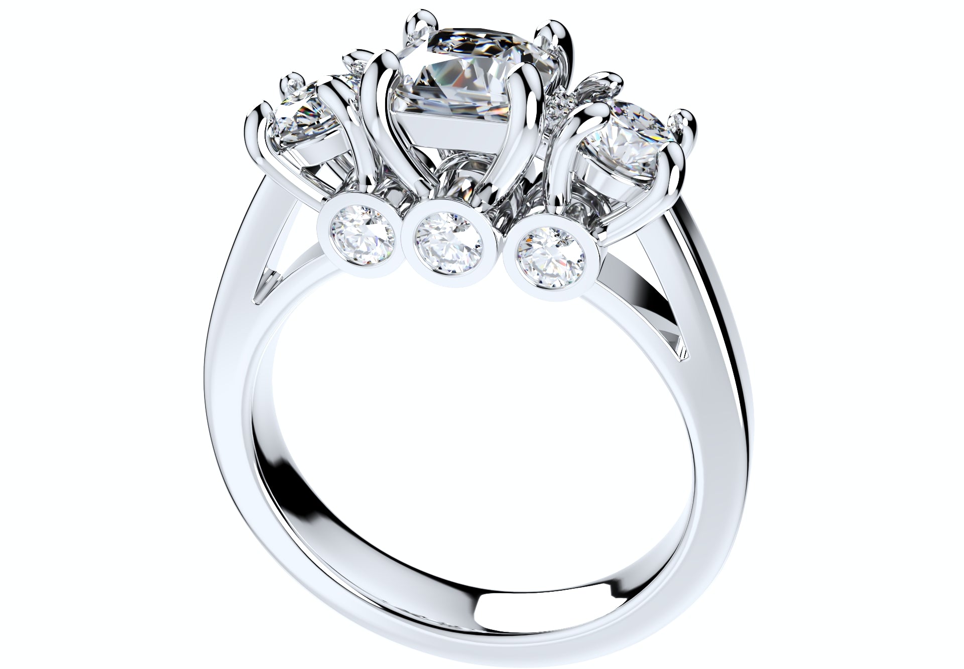 Cushion Side Round Diamonds Trilogy Ring Italian Shank-TCSRD-IT 3D Print Model