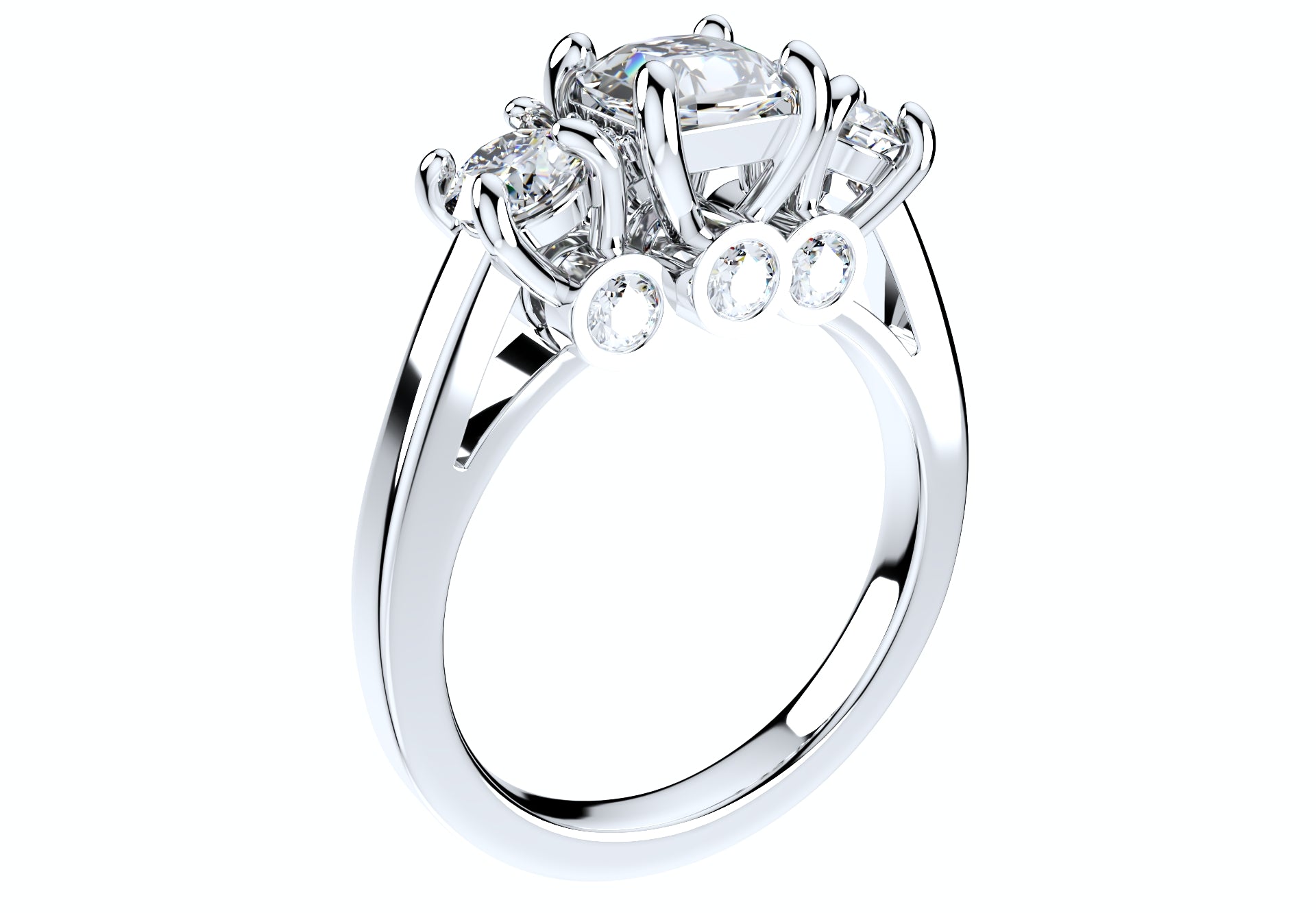 Cushion Side Round Diamonds Trilogy Engagement Ring - TCSRD-ST 3D Print Model