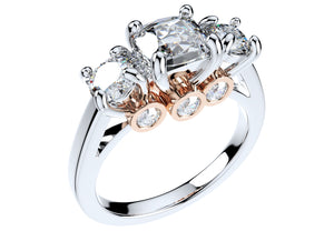 Cushion Side Round Diamonds Trilogy Engagement Ring - TCSRD-ST 3D Print Model