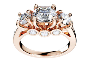 Cushion Side Round Diamonds Trilogy Engagement Ring - TCSRD-ST 3D Print Model