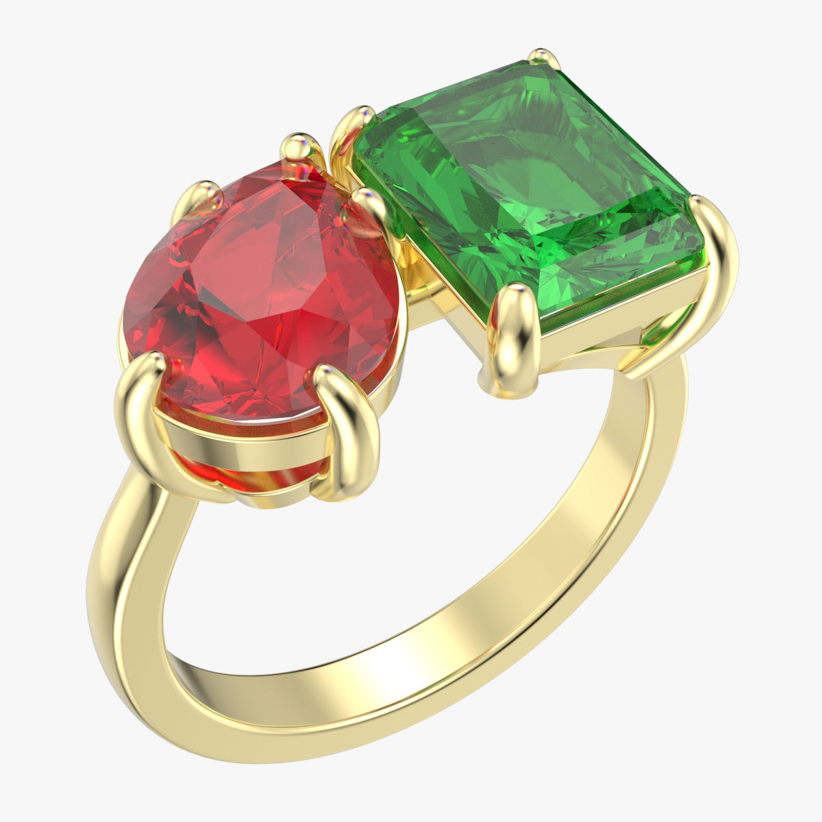 14k Big Sized Ruby Emerald Diamond Cocktail Ring - Gleam Jewels