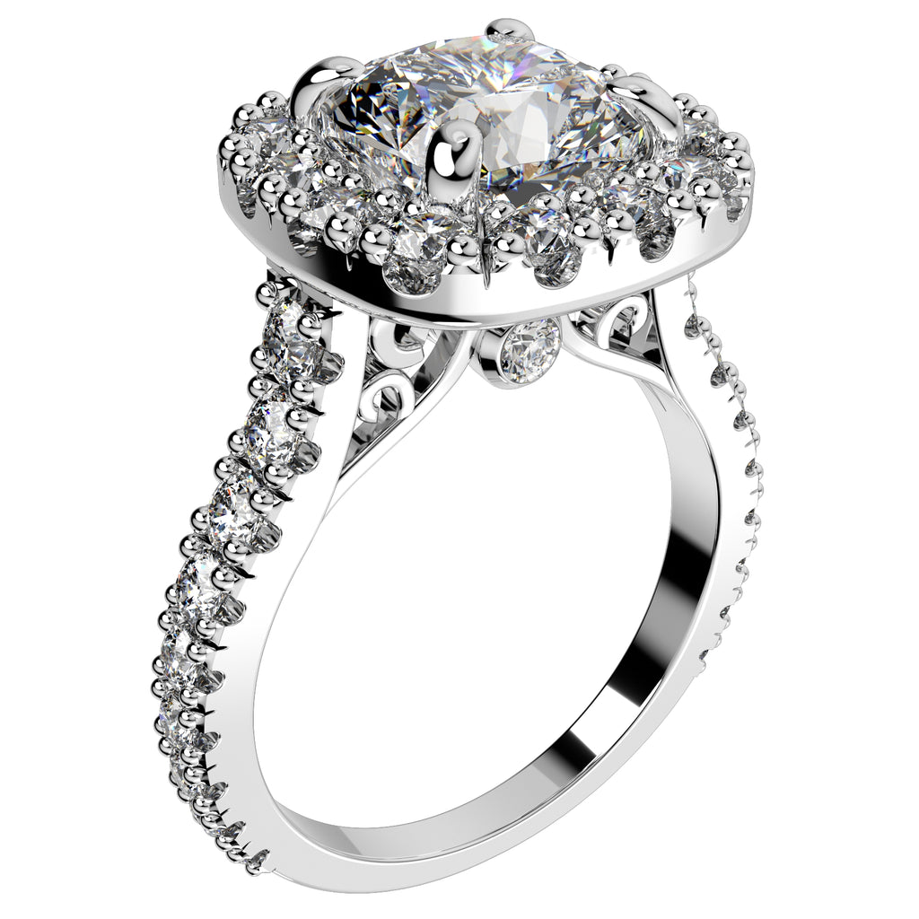 Halo Diamond Cushion Cut Engagement Ring CAD Design-O-1-109