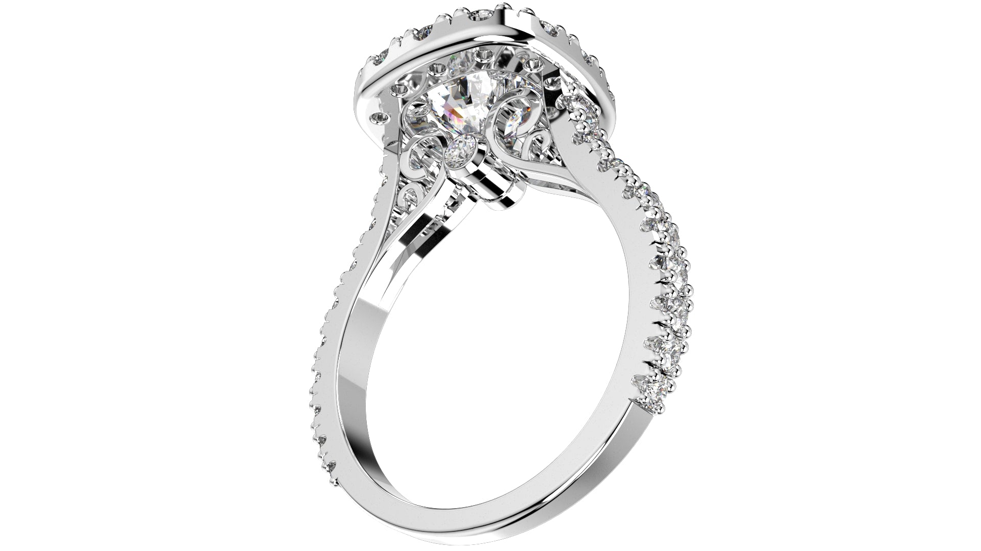 Halo Diamond Cushion Cut Engagement Ring CAD Design-O-1-109