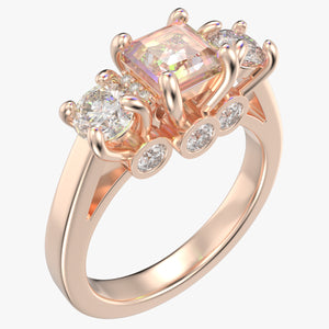 Princess Side Round Diamonds Trilogy Ring Italian Shank-TPSRD-IT 3D Print Model