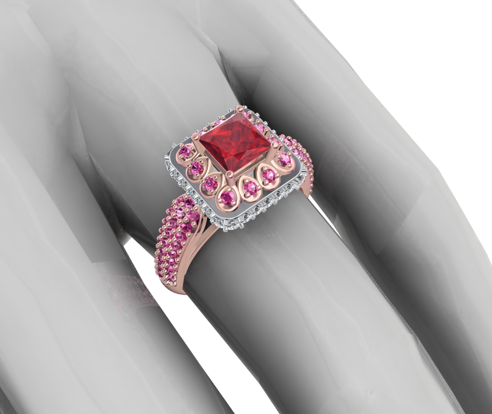 Princess Cut Diamond Halo Engagement Ring CAD-RPSV002 3D print model
