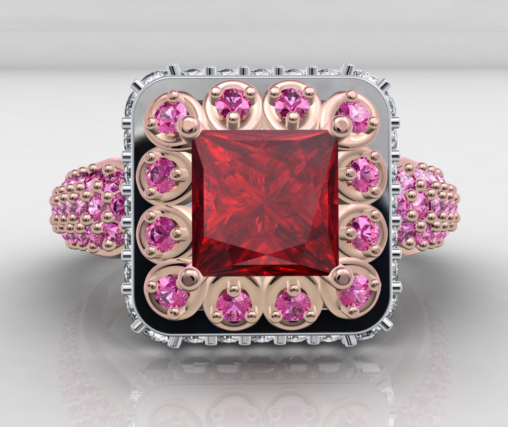 Princess Cut Diamond Halo Engagement Ring CAD-RPSV002 3D print model