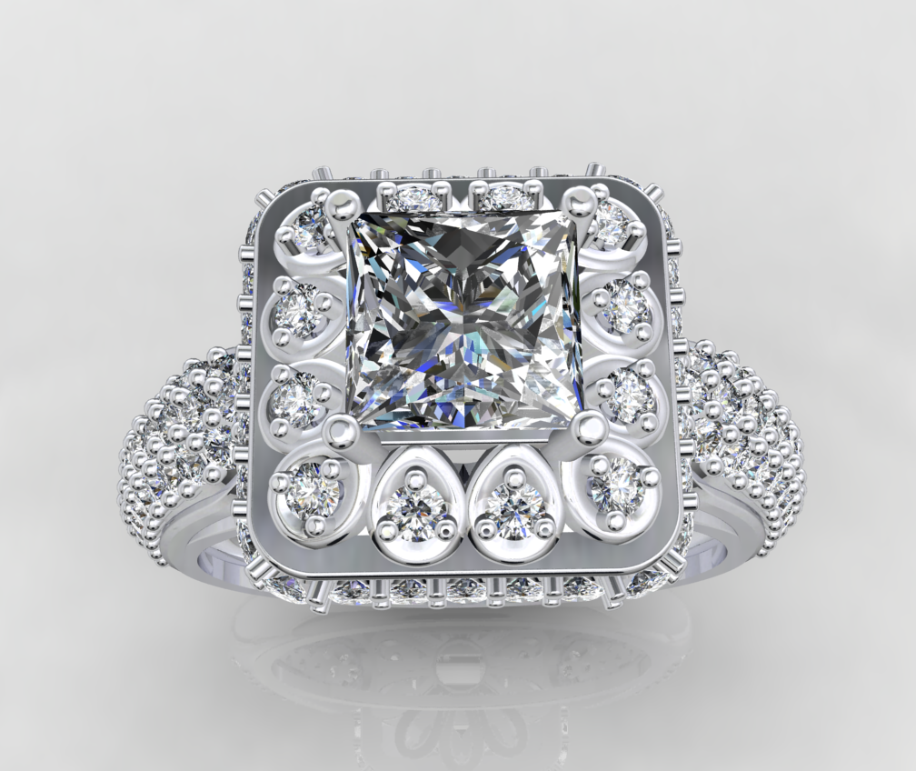 Princess Cut Diamond Halo Engagement Ring CAD-RPSV002 3D print model