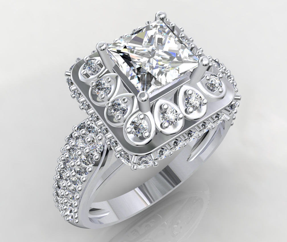Princess Cut Diamond Halo Engagement Ring CAD-RPSV002 3D print model