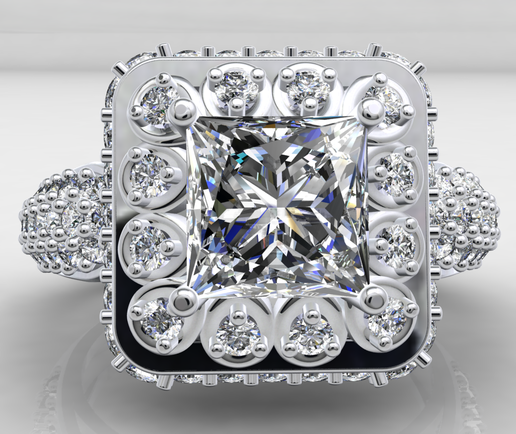 Princess Cut Diamond Halo Engagement Ring CAD-RPSV002 3D print model