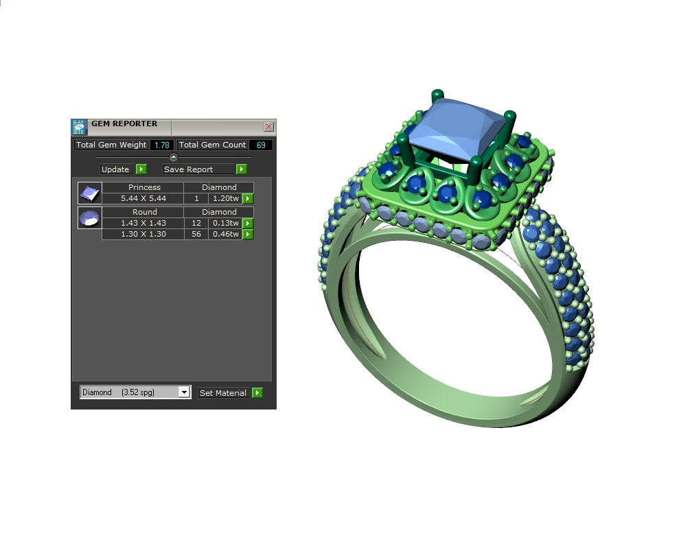 Princess Cut Diamond Halo Engagement Ring CAD-RPSV002 3D print model