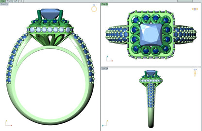 Princess Cut Diamond Halo Engagement Ring CAD-RPSV002 3D print model