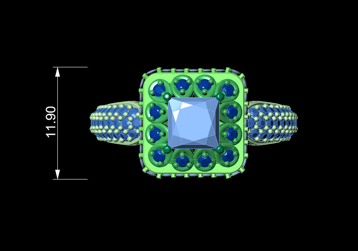 Princess Cut Diamond Halo Engagement Ring CAD-RPSV002 3D print model