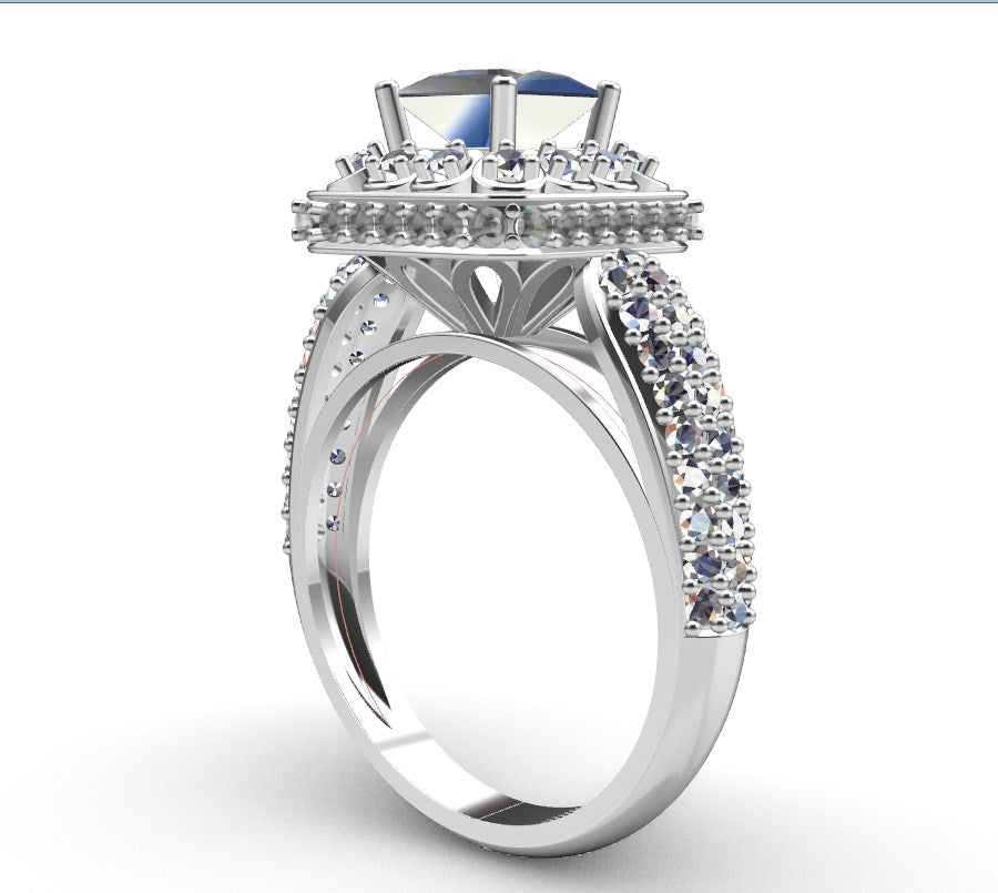 Princess Cut Diamond Halo Engagement Ring CAD-RPSV002 3D print model